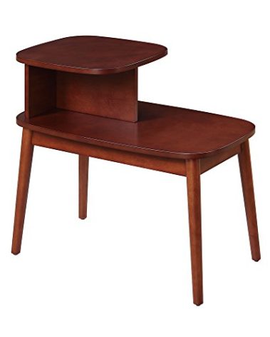 Convenience Concepts Designs2Go Maxwell Chairside End Table 28" - 2 Tier Narrow Mid-Century Modern Side Accent with Storage Shelves for Living & Family Room, Mahogany