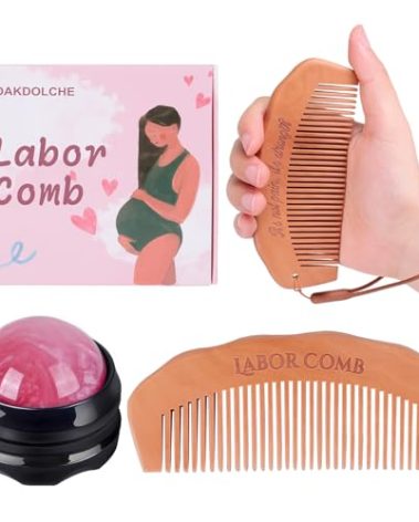 OAKDOLCHE Birth Comb & Massage Roller Ball Kit for Women Labor and Delivery Essentials, Wooden Labor Comb Pregnancy Must Haves, Designed for Expectant Moms