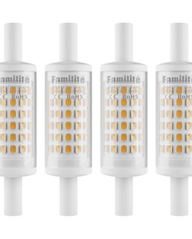 Familite R7S LED Bulb 78MM, Non-Flicker, 8W Dimmable J78 Flood Light, 100W Halogen T3 Replacement for Torchiere Wall Sconce Work Light Banker Light, Warm White 3000K, Pack of 4