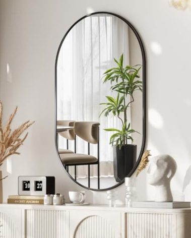 VooBang Black Oval Wall Mirror, 22x38 inch Oval Bathroom Mirror, Wall Mounted Vanity Mirror with Metal Framed, Tempered Glass and Reflective High Definition, Mounted Horizontally or Vertically