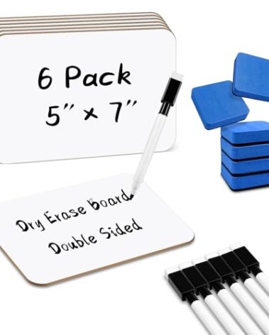 6-Pack Dry Erase Boards 5" x 7" Double-Sided Mini Whiteboard Set – Includes Markers & Erasers – Perfect for Students, Teachers, and Classroom Use