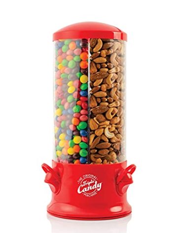 Handy Gourmet The Original Polystyrene Triple Candy Machine - Fun Candy & Nut Dispenser - New & Improved (Red) - 360 Degree and 3 Compartments
