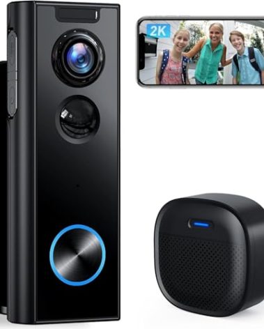 XTU Doorbell Camera Wireless No Subscription, 2K Video Doorbell with Chime, 2-way Audio, Instant Alert, Human Detection, Night Vision, 2.4G Wi-Fi, Works with Alexa and Google Assistant, Indoor Outdoor