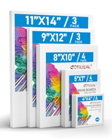 GOTIDEAL Canvas for Painting -18 Pack, Multi Pack 4x4, 5x7, 8x10, 9x12,11x14 Canvas Boards for Painting, Primed White Blank Artist Canvas Variety Pack for Acrylic, Oil Paint, Watercolor, Gouache