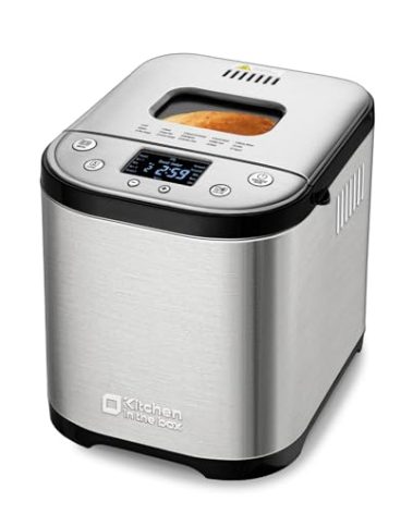 Kitchen in the box Bread Maker Machine with Gluten-Free Setting, 2LB 1.5LB 1LB Automatic Breadmaker with Homemade Cycle, 15-in-1 Stainless Steel Bread Maker with Recipes-Silver