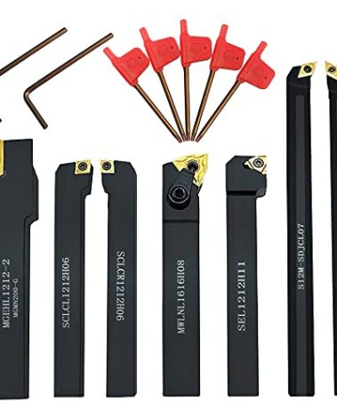 Indexable Lathe Turning Tool,1/2'' Shank 7 Pieces Carbide Turning Tool Set,Metal Lathe Tools Holder for Turning Grooving Threading with Tin Coated Carbide Inserts Turning Insert (B)