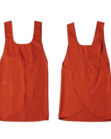 Hudson Durable Goods Cotton Women's Cross-Back & Crossover Smock Apron - 36” Full-Length Pinafore with Pockets for Cooking, Crafting, and Gardening (Terracotta) - Aprons for Women with Pockets