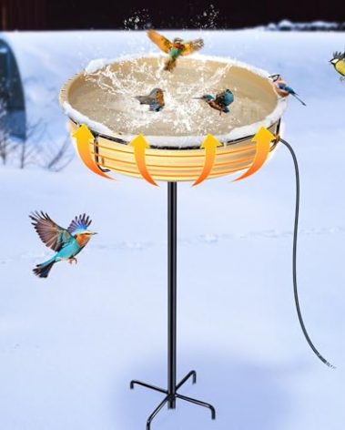 Ceoighe Large Heated Bird Bath for Outside Winter, 75W Heated Bird Baths for Outdoors, Thermostat Control with 5-Prong Metal Base, 6.3 L Heated BirdBath with High Capacity for Garden Patio Yard Lawn