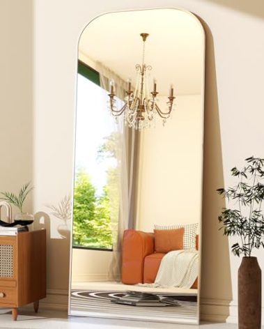 HARRITPURE 71"x26" Full Length Mirror Full Body Mirror Top Rounded Corner Aluminum Frame Hanging or Leaning Wall Floor Mirror with Stand for Living Room Bedroom Cloakroom,Silver