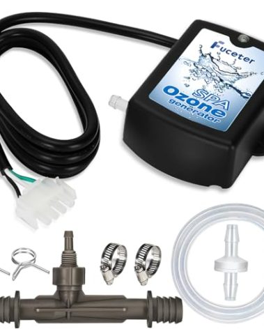 Fuceter Spa Ozone Generator Kit with Venturi Injector, Ozone Generator for Hot Tub, Cold Plunge, 50mg/h Portable Ozone Generator Water, Universal: 110V / 240V (AMP-4 Plug)