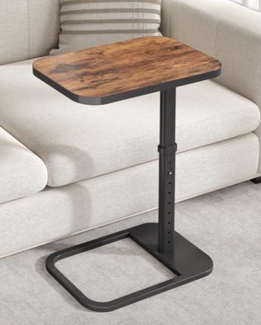 Kitstorack TV Tray Table, Adjustable Height & Flip-Top & Rounded Metal Corners, Snack Table for Couch, Sofa, Bed, Chair, Living Room, C Shaped End Side Table for Eating, Dinner or Laptop, Small Spaces