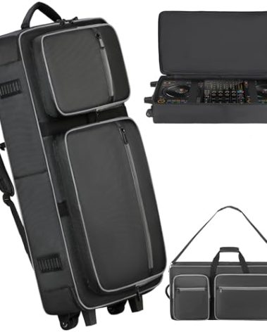 Aleemin DJ Controller Soft Case with Wheels Compatible with DDJ-RZ/DDJ-SZ/XDJ-XZ, DJ Soft Case DJ Bag with Multi-pocket, Rolling DJ Case for DJ Controller & Accessories (Large)