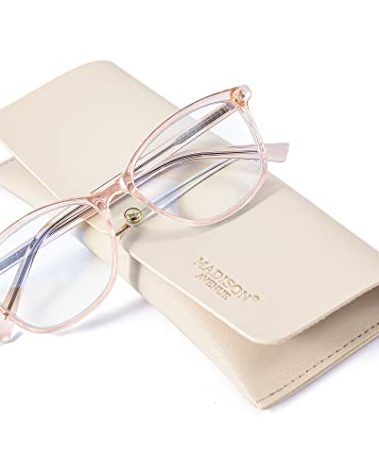 Madison Avenue Square Vintage TR90 Blue Light Blocking Reading Glasses for Women with Case, Anti Glare/Eyestrain Computer Readers Transparent Brown +2.75