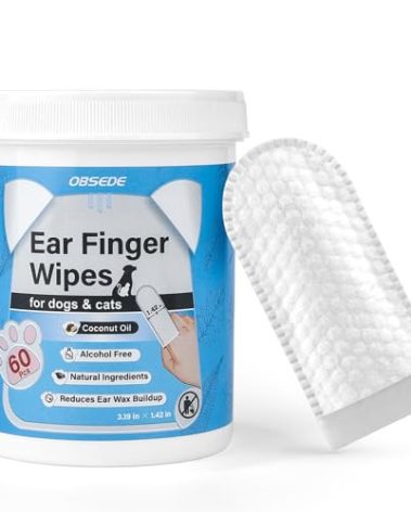 OBSEDE Dog & Cat Ear Wipes, 60 Count Finger Pads for Cleaning & Itch Relief