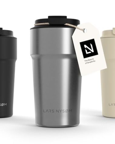 LARS NYSØM Thermo Coffee Mug to go 17oz | Travel Mug 0.5 Liter with Insulation | Leak Proof Stainless Steel Thermal Tumbler for Coffee and Tea on the Go (Stainless Steel, 17oz)