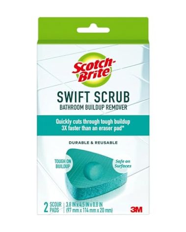 Scotch-Brite Swift Scrub Bath Cleaner Scrubbers, Soap Scum Remover for Cleaning Bathroom, Bathroom Scrubber Pads Safe for Tile, 2 Bathroom Cleaner Scrubbers