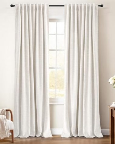INOVADAY 100% Blackout Curtains 96 Inches Length 2 Panels Set, Back Tab/Rod Pocket Linen Black Out Curtains for Bedroom, Thermal Insulated Window Drapes - Beige, W50 X L96