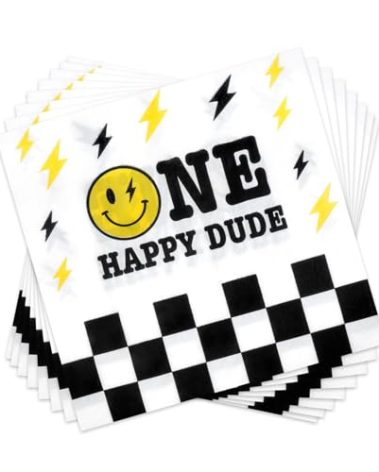 100Pcs One Happy Dude Birthday Napkins Yellow Smile Face Party Napkins One Happy Dude Napkins Decorations Disposable Party Favors for Birthday Baby Shower Wedding Bachelor Party