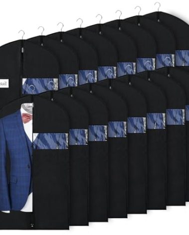 Syeeiex 40‘’ Suit Bag, Set of 16 Garment Bags for Hanging Clothes, Suit Covers Bags, Suit Bags for Closet Storage with Clear Window, Suitable for Suits, Shirts, Jackets, Sweaters, Winter Coat(Black)