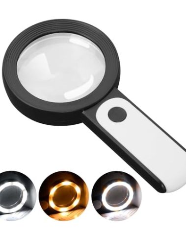 JMH Magnifying Glass with Light, Handheld Large Magnifying Glass 18LED Cold and Warm Light with 3 Modes, Illuminated Lighted Magnifier for Seniors Reading, Coins, Jewelry