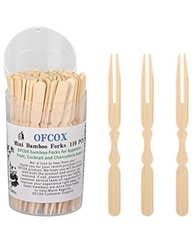 OFCOX Mini Bamboo Forks 3.5 Inch, [110 PCS] Disposable Wood/Wooden Appetizer Forks, Tiny/Small Food Picks for Fruit, Cheese, Charcuterie, Cocktail, Snacks, Desserts, Party Toothpicks for Appetizers.