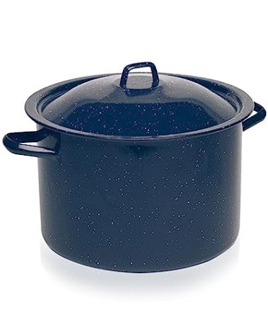 IMUSA 6Qt Blue Speckled Enamel Stock Pot with Lid, Traditional Mexican Enamel Cookware for Everyday Cooking and Kitchen Use