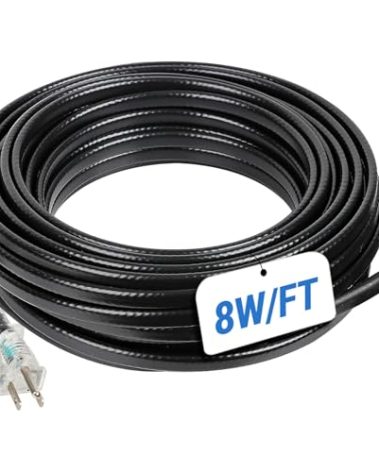 Eastrexon 50FT Roof Snow De-Icing Kit, 8 Watts/ft Heat Tape for Roof and Gutters w/ 20 Clips, Self-Regulating Heat Cable with LED Plug, Roof Heat Tape for Ice Dam & Pipe Freeze Prevention, 120V