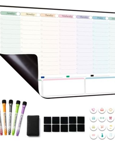TIMCLUTCH Magnetic Dry Erase Weekly Planner with Hourly Time Slots Whiteboard Calendar for Fridge, Schedule Board, to DO and Chore List for Family 16.5”(L) × 11”(H)