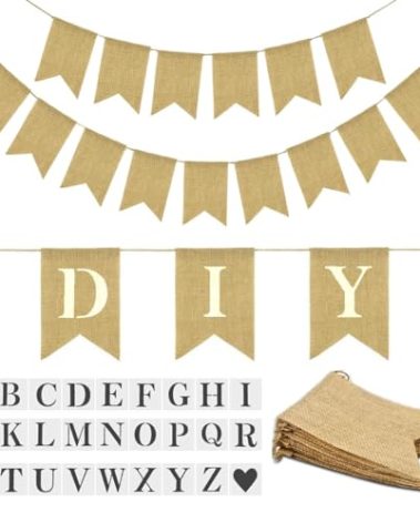 YUNSHANGMO 15PCS Burlap Baner PreStringed, DIY Custom Banner Kit, Customizable Personalized Banner, with Letters A to Z Stencil, Birthday Wedding Party Decor