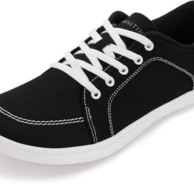 WHITIN Men's Wide Canvas Barefoot Minimalist Shoes Low Zero Drop Sneaker Extra Width Size 11 Zapatillas de Correr Hombre Walking Lightweight Black/White 45