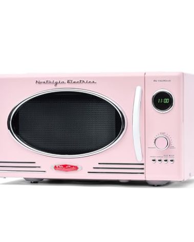 Nostalgia Retro Countertop Microwave Oven - Large 800-Watt - 0.9 cu ft - 12 Pre-Programmed Cooking Settings - Digital Clock - Kitchen Appliances - Pink
