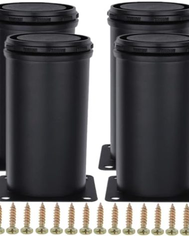 AOWISH Stainless Steel Furniture Legs - Adjustable Kitchen Cabinet Legs - Black Metal Round Support Foot - Heavy Duty - for Stand, Shelves, Sofa, Desk, Bed, Table, etc (Set of 4) (4 inch/100mm-Black)