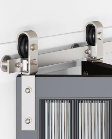 Roymelo 34" Brushed Nickel Bifold Sliding Barn Door Hardware Track Kit,Side Mounted J Shape Roller,Smoothly and Quietly,Assembly Easy,Fit Double 15" Bi-Folding Doors (Door Not Included)