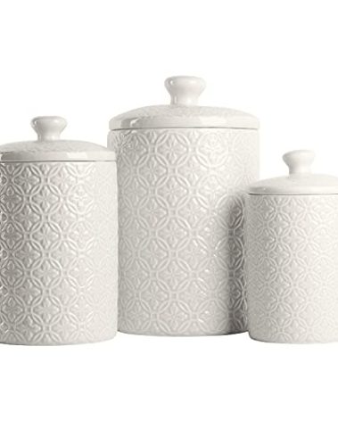 10 Strawberry Street CAN-HMPTN-WHT Kitchen Canister Set, 3 Piece, Hampton White