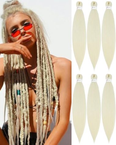 [MULTI PACKS DEAL] Spetra Platinum Blonde Pre Stretched Braiding Hair Extensions 24 Inch - 8 Bundles Synthetic Crochet Braids 613 Knotless Natural EZ Box Braids Hair Professional Soft Yaki Straight