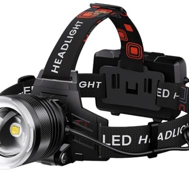 AMAKER LED Headlamp Rechargeable, 9000mAh Long Battery Head Lamp with 12 Modes, IPX7 Waterproof USB Rechargeable Headlight, Zoomable Headlamp for Adults, 90° Adjustable for Camping Hunting Climbing