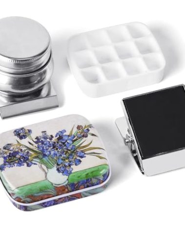Portable Mini Tin Box 12-Well Empty Watercolor Palette Paint Mixing Tray is a Small Storage Travel Kit with Magnetic Clip and Oil Pot,Making it Outdoor Sketching and DIY Painting.Morning Glory
