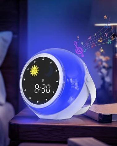 Kids Alarm Clock for Bedroom: Ok to Wake Clock with Sunrise & Moon, Digital White Noise Sound Machine & Night Light for Toddlers/Girl/Boy, Ideal Decor & Sleep Trainer (Adjustable)