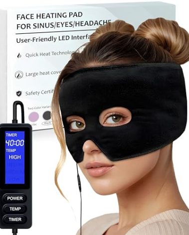 The Onyx Bee Sinus Relief Mask Moist Heat with 4 Temp Settings, Ex-Large Headache Mask Electric Face Heating Pad for Sinus Pressure Relief, Migraine, Tension Headache Relief (Black)