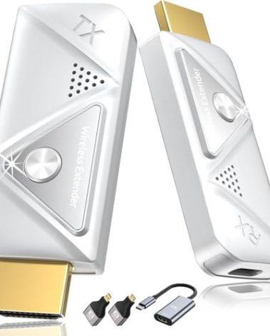 Wireless HDMI Transmitter and Receiver 382FT/100M, 2.4G+5G Plug & Play Wireless HDMI Extender Kit 4K Decode for Video and Audio to Monitor from Laptop (1TX+1RX 382FT)