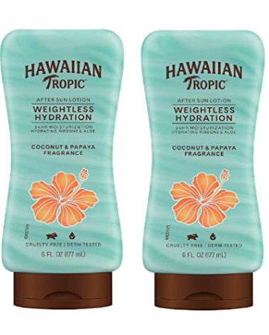 Hawaiian Tropic Weightless Hydration After Sun Lotion with Aloe, 6Fl Oz Twin Pack, Hawaiian Tropic Lotion, Moisturizing Lotion, After Sun Care, After Sun Moisturizer, 6Fl Oz each