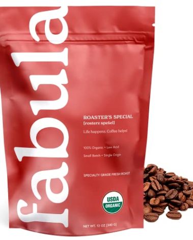 Fabula Coffee Half-Caff Medium Roast Whole Beans - Organic - Low Acid - Single Origin - Non-GMO - Mold Free - 12 Ounces