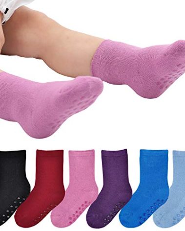JORMATT 6 Pairs Toddler Winter Thermal Socks Thick Baby Boys Girls Warm Socks with Non Slip Girps,2-4 Years L