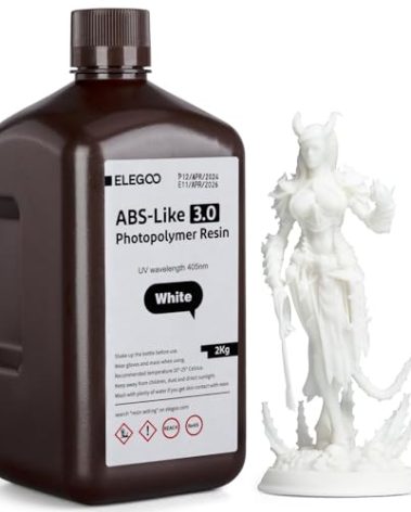 ELEGOO ABS-Like 3D Printer Resin 3.0, 405nm UV-Curing Photopolymer Resin for Mars Saturn Jupiter MSLA DLP LCD 3D Printing with Strength and Toughness, High Precision, Low Viscosity, White 2000g