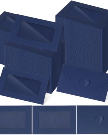 Uiifan 300 Pcs Window Gift Card Envelopes 4 x 2.8 Inch Gift Card Sleeves Mini Envelopes with Heart Shaped Clasp for Business Party Greeting Invitation(Navy Blue)