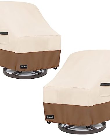 ANartcle Outdoor Swivel Rocker Chair Cover 2 Pack,Patio Swivel Chair Covers for Outdoor Furniture(28W x 33D x 38.5H Inch),Rocking Chair Covers Waterproof,Beige&Brown.