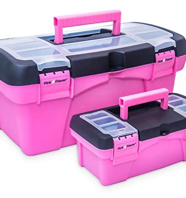Pink Tool Box for Women - Sewing, Art & Craft Organizer Small & Large Plastic Tool Box with Handle - Pink Toolbox Sewing Tool Storage Box - Portable Mini Locking Tool Boxes (2 Pack)