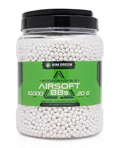 Aim Green Biodegradable Airsoft BBS, Premium-Grade 6mm Airsoft BBS, 20g, 25g, 32g, 36g, 40g, 2,500, 5,000, 10,000 Count