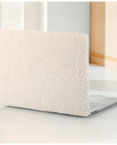 BYCeKe Compatible with MacBook Air 13.6 inch Case 2022-2025 M4 A3240 M3 A3113 M2 A2681, Soft Fluffy Fuzzy Plush Faux Fur Cream Leather Hard Shell Case&Keyboard Cover for Mac Air 13.6 Laptop, Beige