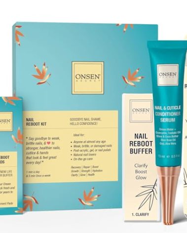 Onsen Secret Nail Care Kit - w/Cuticle Care Serum, Japanese Nail Buffer and Shine Kit - Strengthening & Shining - Spa-Quality Manicure - Organic Ingredients - Long-Lasting Shine - Easy & Safe - 1pk